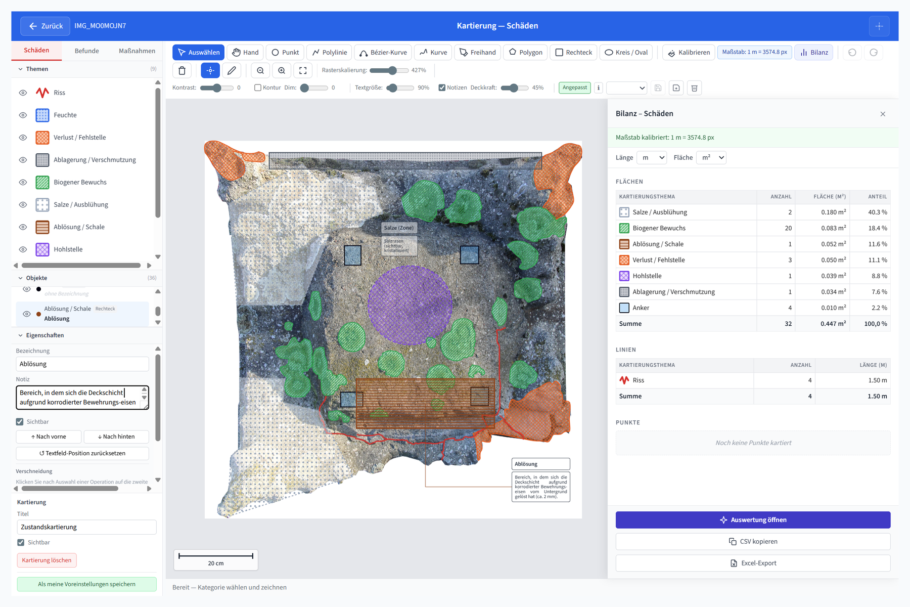 Mapping — visual capture of damage and findings directly at the object